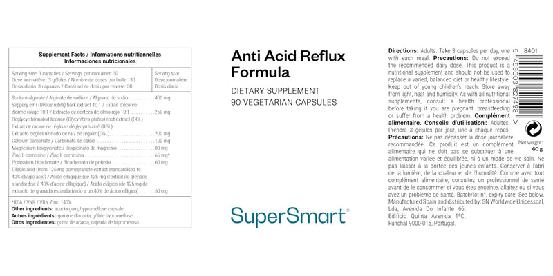 Supersmart - Anti-Acid Reflux - Relieve Heartburn & Acid Reflux Naturally | 100% Natural Non-GMO & Gluten Free - 90 Vegetarian Capsules