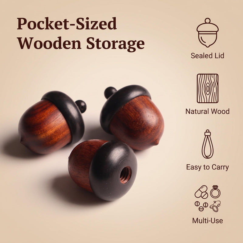 Wooden Travel Pill Case, Solid Wood Medicine Pill Box, Mini Granule Storage Box for Outdoor Acorn Shape Sandalwood Capsules Organizer Pill Organizers Over-the-Counter Medication