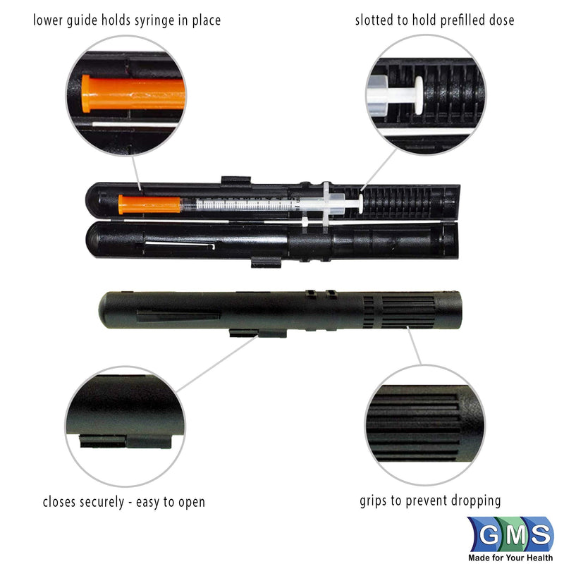 [Australia] - GMS Syringe Case - Portable Travel Insulin Carrying Case for Pre-filled Syringes (2 Pack) (Black) Black 