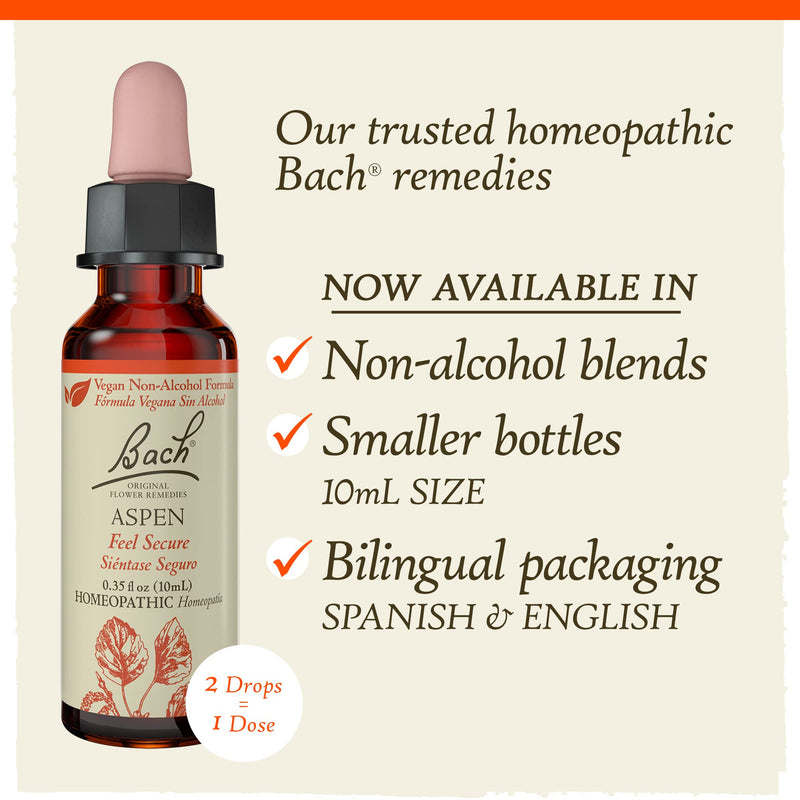 [Australia] - Bach Original Flower Remedies, Aspen for Apprehension and Security (Non-Alcohol Formula), Natural Homeopathic Flower Essence, Holistic Wellness and Stress Relief, Vegan, 10mL Dropper 