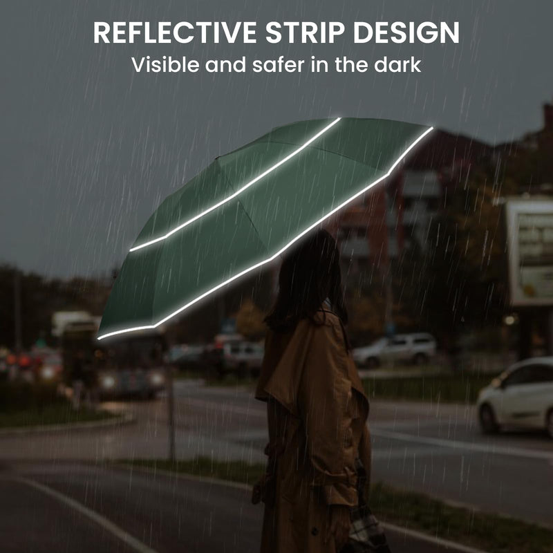 G4Free 54 + 62 Inch Large Golf Umbrella Compact Reverse Travel Umbrella Windproof for Rain Double Canopy Automatic Open Close With Reflective Stripe