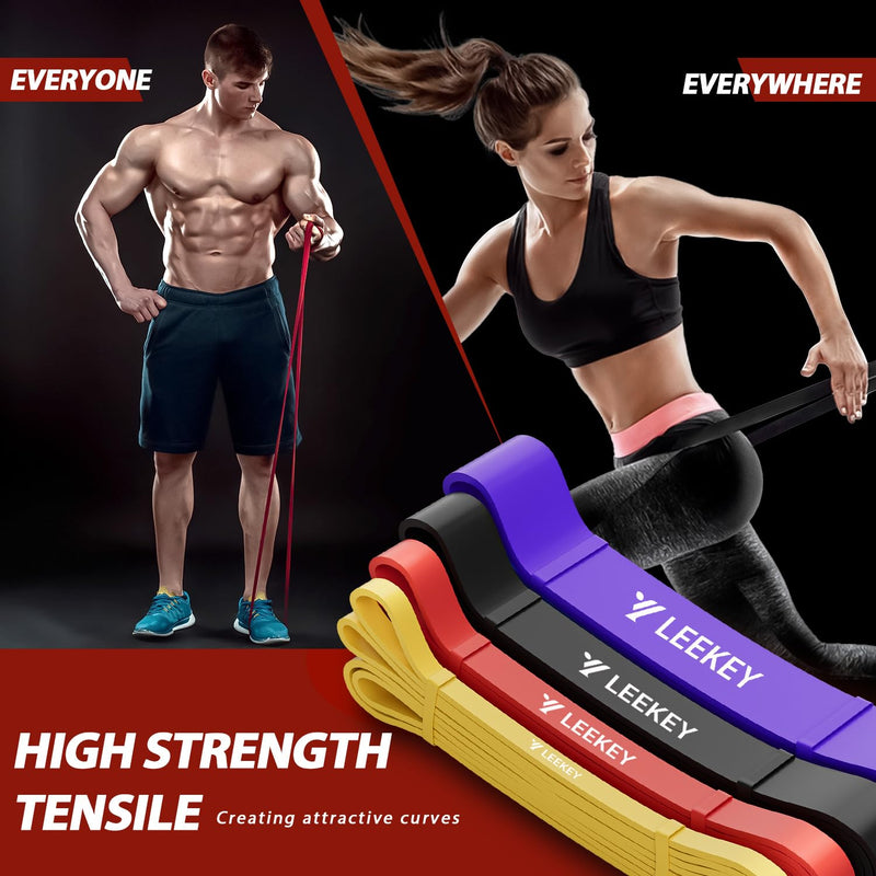 [Australia] - LEEKEY Resistance Bands, Exercise Bands Pull Up Assist Bands - Workout Bands Set - Mobility Band Powerlifting Bands for Men and Women Fitness Training, Physical Therapy,Home Workouts Purple/Black/Red/Yellow with Antislip 