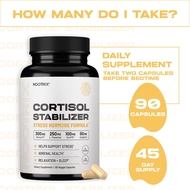[Australia] - Cortisol Manager & Stabilizer Supplement | Supports Deep Sleep, Relaxation, Adrenal Health & Stress | 300mg Ashwagandha | L-Theanine, Rhodiola Rosea Extract & Apigenin | 90 Capsules 90 Count (Pack of 1) 