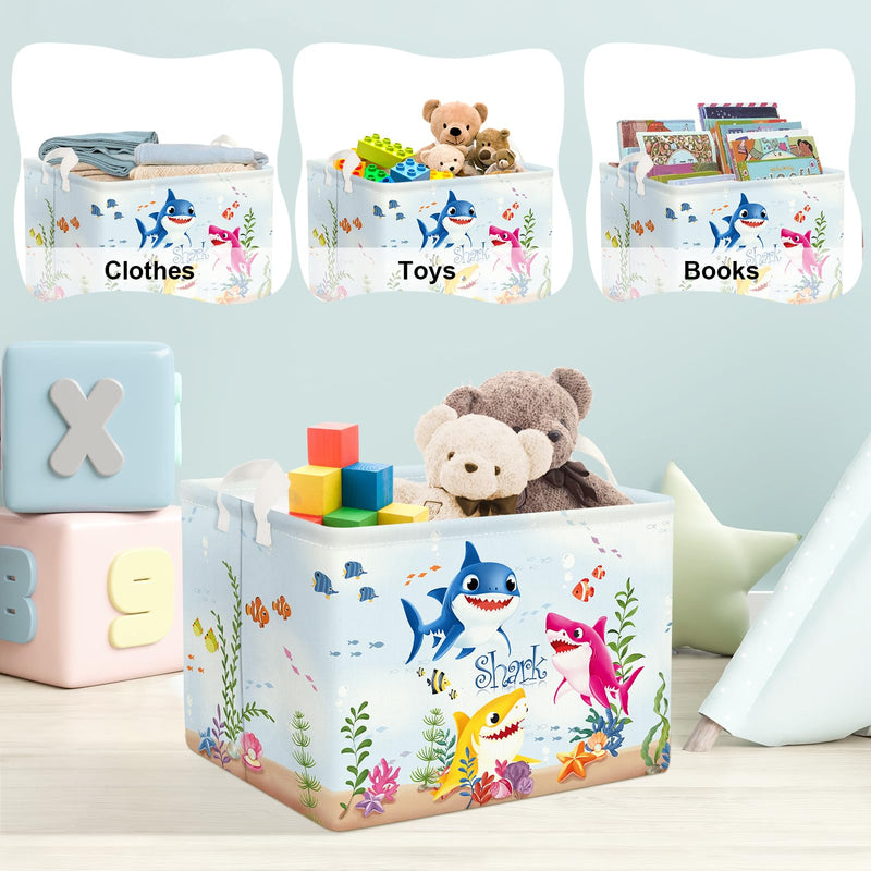 [Australia] - Clastyle Shark Baby Shower Basket Rectangle Nursery Gift Bin Summer Pool Beach Towel Basket Sea Fish Toy Clothes Book Shelf Basket 40*30*30 cm 
