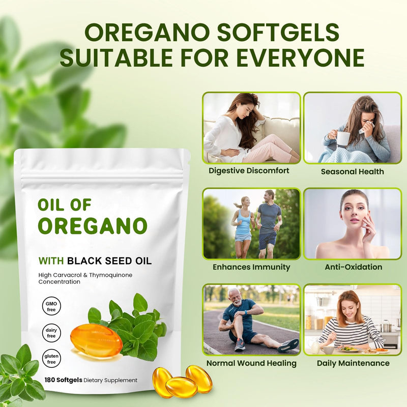 [Australia] - 2-in-1 Oil of Oregano Softgels, Organic Oregano Oil Supplement Capsules, Non-GMO, Oregano Oil and 200 mg Black Seed Oil 180 Count (Pack of 1) Blue 