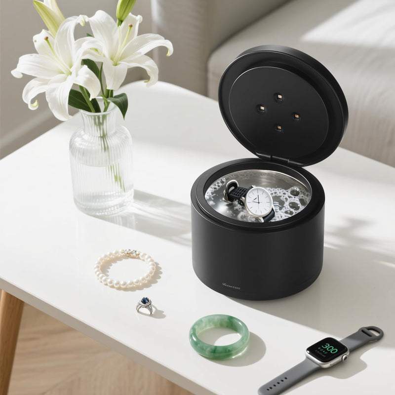 [Australia] - 42KHz Ultrasonic Cleaner with U-V Light - Professional Jewelry, Denture, Watch Cleaning Machine, 250ML Capacity, Digital Touch Control, 3/5/10 Min Timer, Waterproof Design 