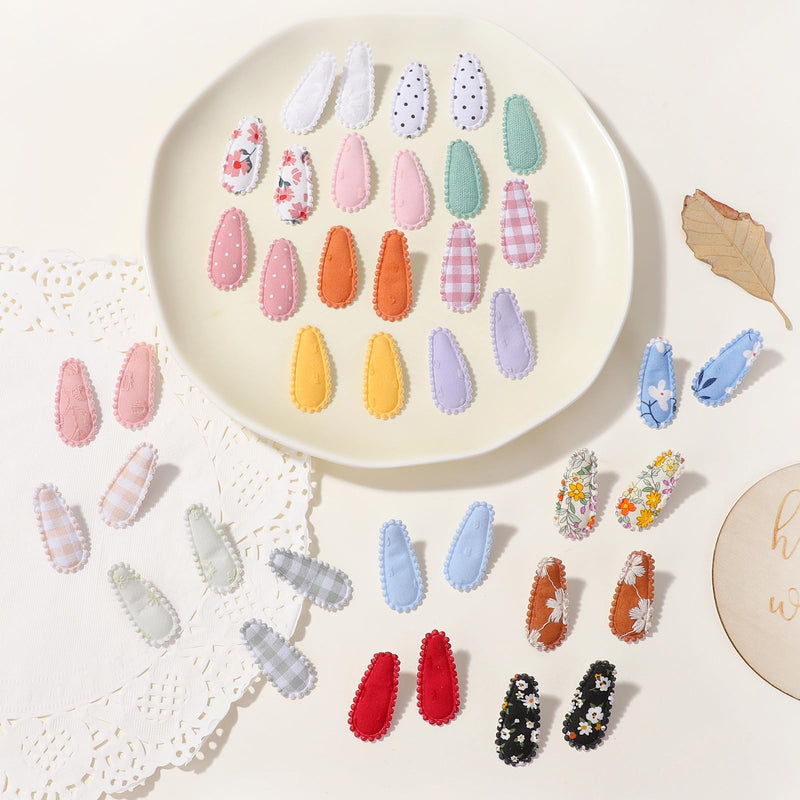 [Australia] - 40 PCS Snap Hair Clips for Girls Flower Patterns Toddler Hair Clips 1.5" Wrapped Mini Baby Hair Clips Cute Baby Girls Fine Hair Barrettes Hair Accessories for Baby Girls Infants Toddler 40 PCS 