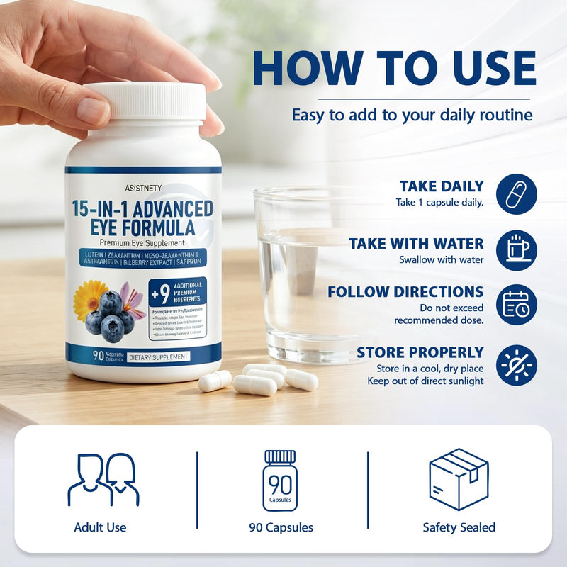 Neurobella 15-in-1 Advanced Eye Formula with Lutein, Zeaxanthin, Astaxanthin & Saffron - Vision Care Supplement for Daily Digital Screen Life, 90 Capsules