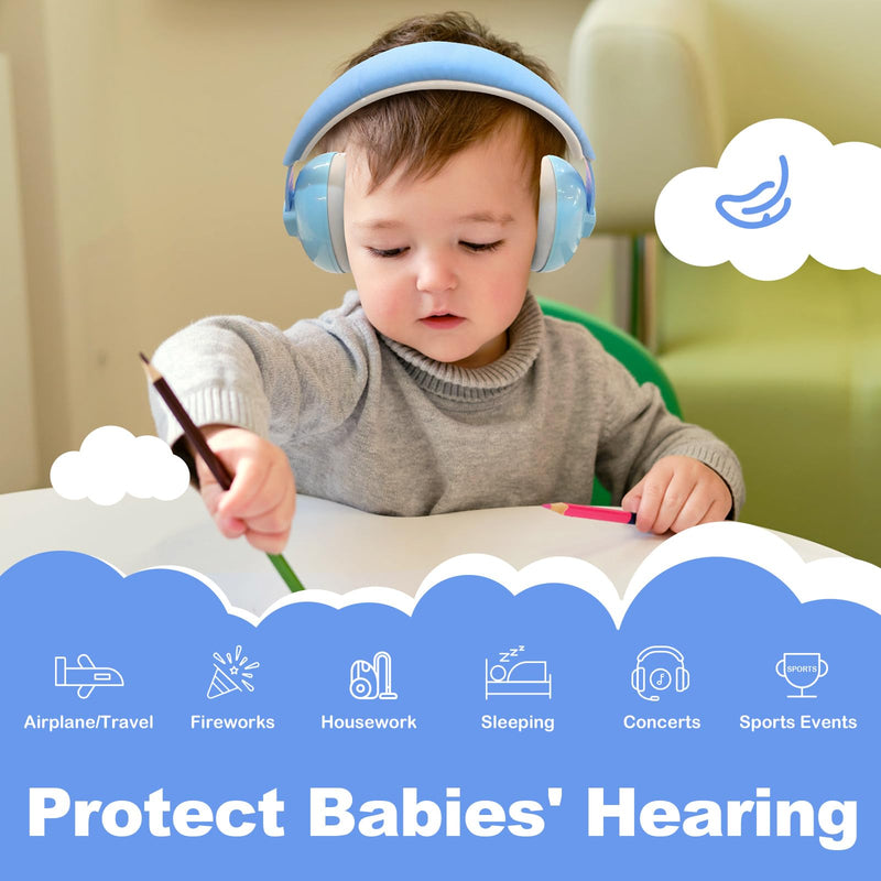 [Australia] - HZ002 Baby Ear Protection, Noise Cancelling Headphones for Babies and Toddler 3 Months up to 24 Months, Baby Earmuffs for Fireworks, Sleeping, Concerts, Plane - Blue 