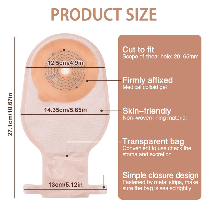 [Australia] - Eyourlife 20 PCS Colostomy Bags, Ostomy Bag Colostomy Supplies, One Piece Drainable Pouches with Clamp Closure for Ileostomy Stoma Care, Hydrocolloid & Non-Woven Border, Cut-to-Fit 15-65MM 20 Count (Pack of 1) 