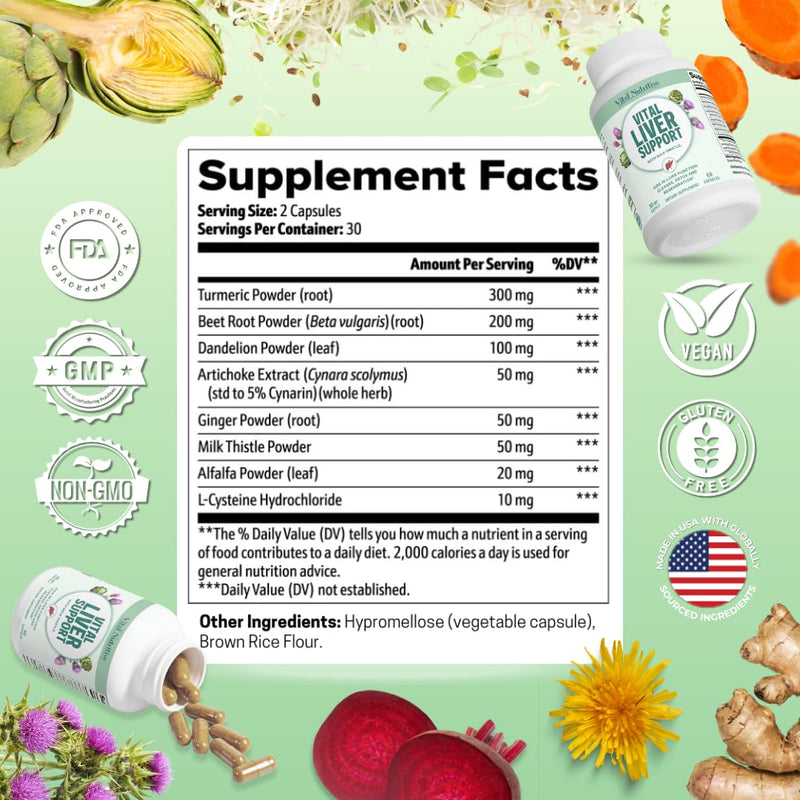 [Australia] - Vital Liver Support New Formula Liver Supplement and Liver Vitamin ‚Äì 9-in-1 Liver Health Formula,Cleanse & Repair Formula with Organic Milk Thistle Supports Liver Health Cleanse 60 Count (Pack of 1) 