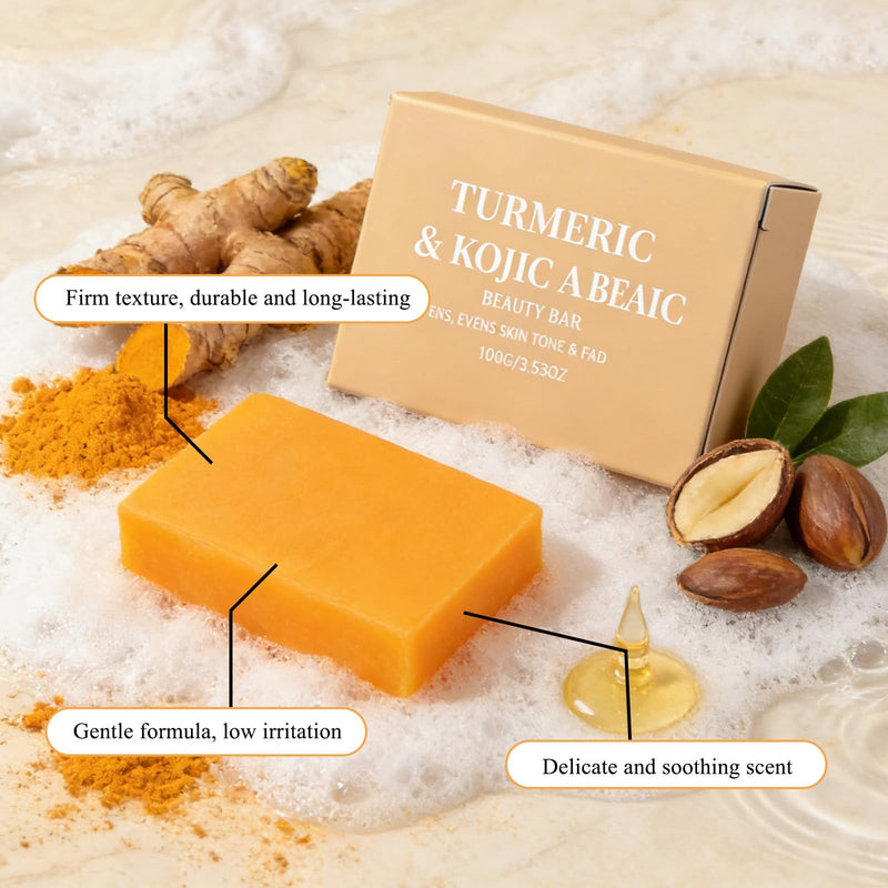 Turmeric Soap, Turmeric Soap Bar for Face ＆ Body (2pcs) | Turmeric and Kojic Soap, Even Tone Skin with Vitamins, Natural turmeric Handmade Soap for All Skin Types