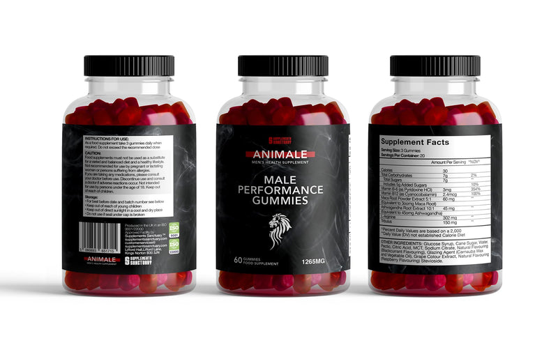 Animale Male Gummies, 1265mg per Serving, with Maca, Vitamin B6, B12, Ashwagandha, L-Arginine, Tribulus Terrestris, 60 Gummies