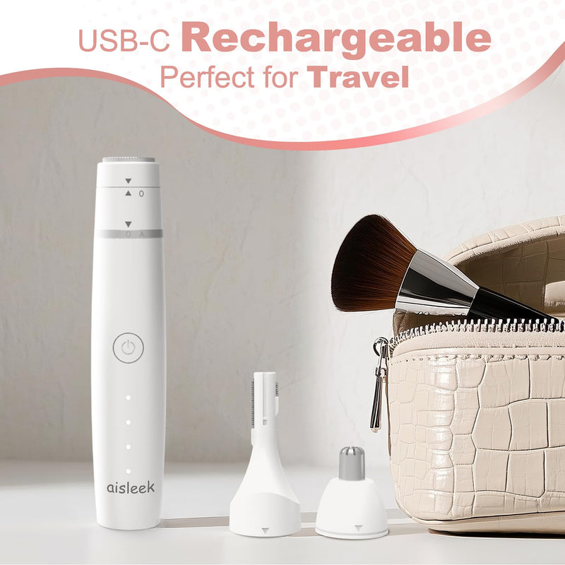Nose Hair Trimmer for Women & Men, 3-in-1 Facial Hair Remover for Peach Fuzz, Eyebrow Trimmer, Shaper & Shaver, Ear & Face Grooming Kit, USB-C Rechargeable, Painless, Dry Use, Compact & Travel-Ready Snow White