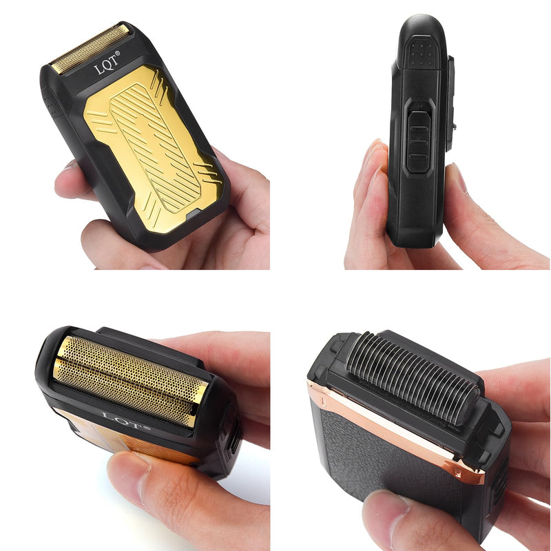 [Australia] - LQTⓇ Mini Foil Shaver, Portable Cordless Electric Shaver for Men, Equipped with a Set of Replacement Heads, USB-C Charging Cable, and Cleaning Brush, Suitable for Travel and Home use. (Golden) Golden 