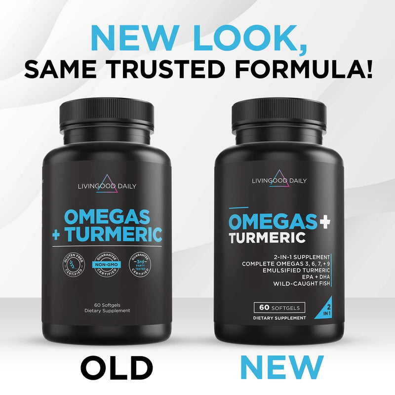 [Australia] - Livingood Daily Omega 3 6 9 Plus Turmeric Curcumin - Omega 3 Supplement (EPA & DHA) - Supports Heart Health - Joint Supplements - 60 Softgels 