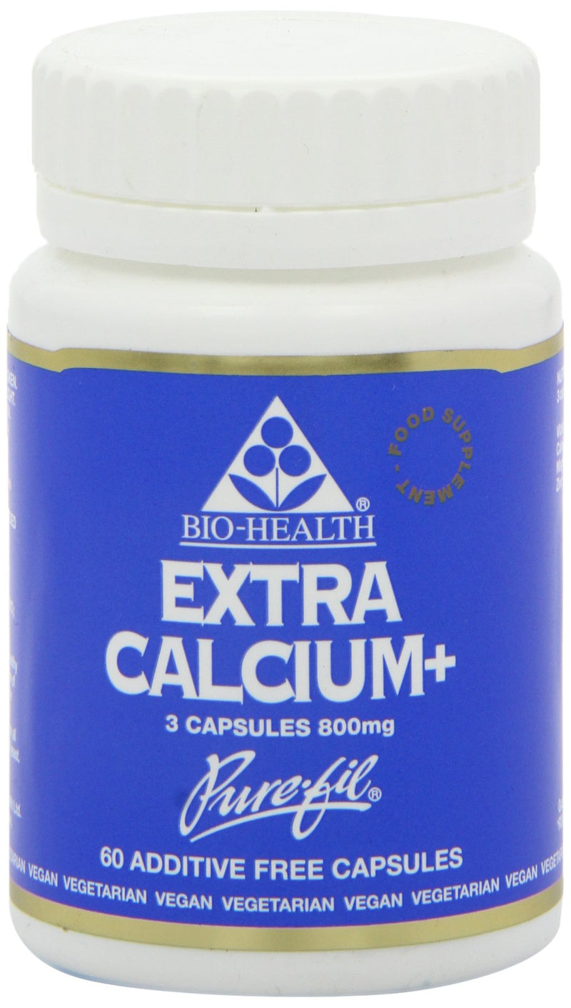 Bio-Health Extra Calcium 800mg Mineral Food Supplement for General Health with Magnesium, Zinc and Vitamin D, Supports the Maintenance of Bones and Teeth, Additive Free, 60 Capsules