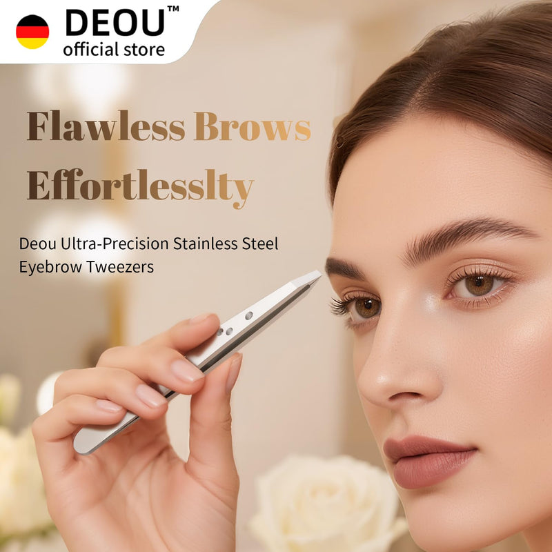 DEOU Professional Eyebrow Plucker & Tweezers - Stainless Steel Tool for Brow Shaping, Hair Removal & Precise Grooming, 9-Hole Non-Slip Grip, Unisex, Gift Box Included