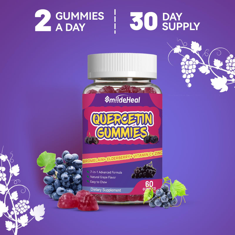 [Australia] - 2 Pack Quercetin Gummies 1200MG, Quercetin Gummies with Bromelain, Zinc Vitamin C, Immune System Vegan Gummy for Adult & Kid, 120 Vegan 60 Count (Pack of 2) 