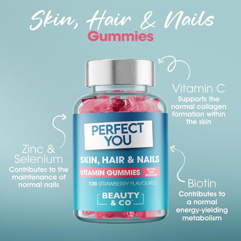 Perfect You Skin, Hair and Nails Gummies - with Biotin, Zinc & Selenium - Strawberry Flavoured Gummies (120 Count) 120 count (Pack of 1)