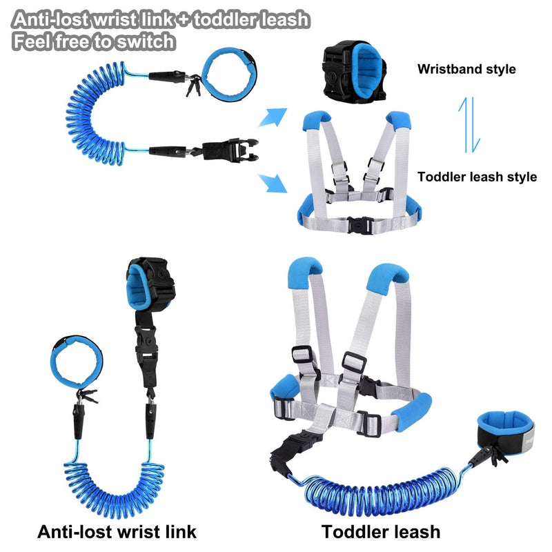 [Australia] - Blisstime 2 in 1 Toddler Leash - Anti Lost Wrist Link for Toddlers - Toddler Harness, Baby Leash, Leash for Toddlers, Wrist Leashes, Child Leashes for Toddlers, Not Easy to Open Without Key blue 
