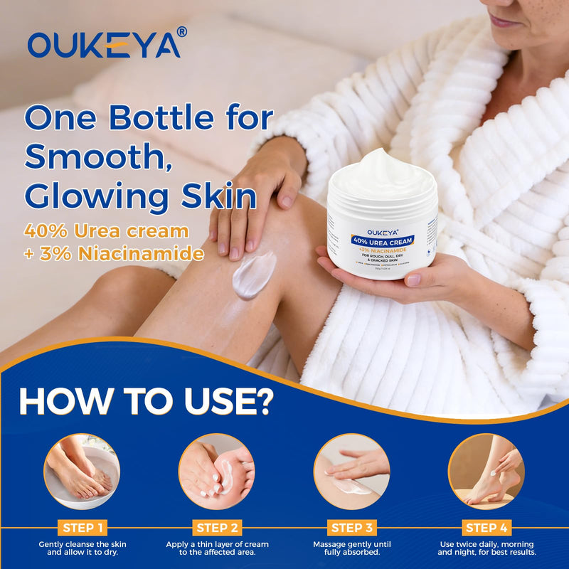 OUKEYA Urea Cream 40 Percent with 3% Niacinamide, 5.29oz | Intensive Moisturizer for Extremely Dry, Chapped, Rough Skin on Hands, Feet, Elbows & Knees, Deep Hydration & Evens Skin Tone
