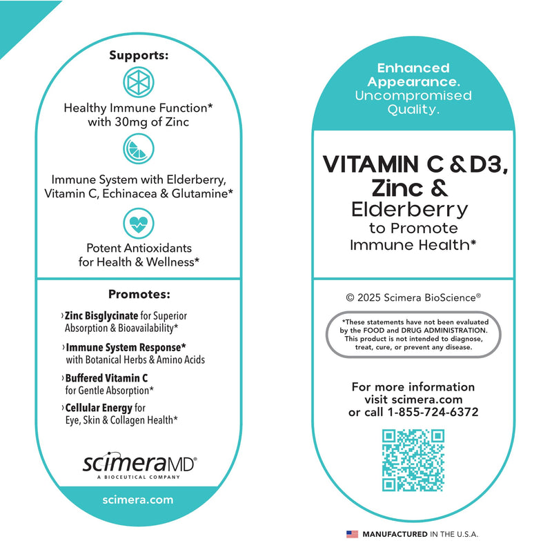 ScimeraMD® ZincMD Immune Support Supplement with Zinc, Elderberry, Vitamin C, Vitamin D, and Echinacea, 60 CT
