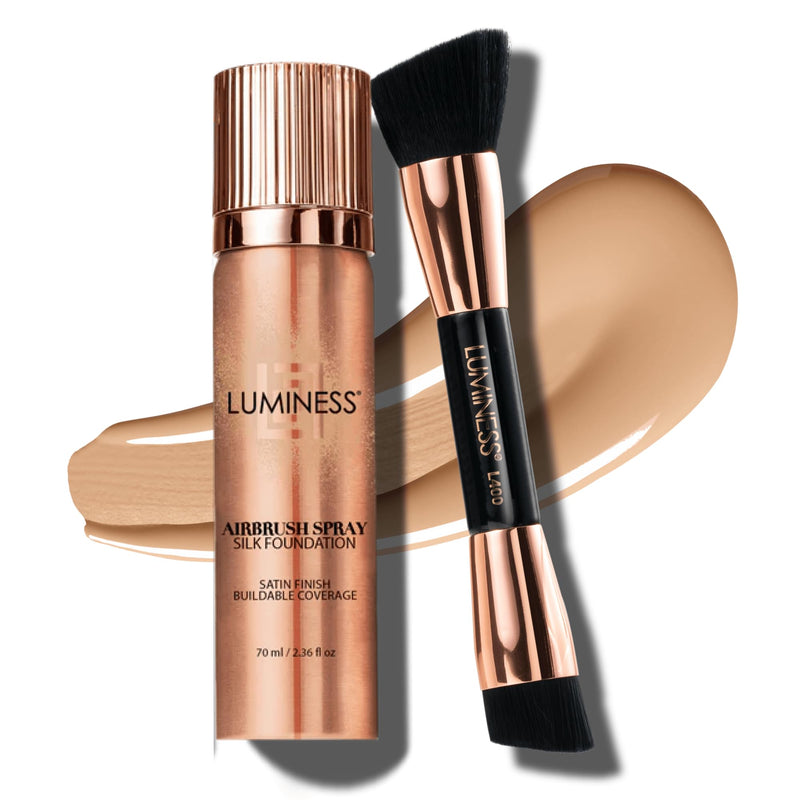 [Australia] - LUMINESS Face Time All In One Makeup Kit - Includes Face Palette, Airbrush Foundation, and Makeup Brush - Long-Wearing, Silky, Soft, Easy to Blend, 3-PC Make Up Set (03 - Light Medium) 03 - Light Medium 