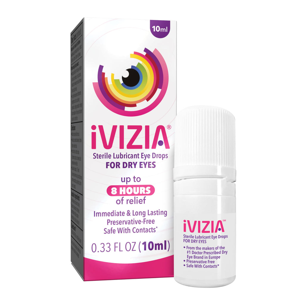 iVIZIA Sterile Lubricant Eye Drops for Dry Eyes, Preservative-Free, Moisturizing, Dry Eye Relief, Contact Lens Friendly, 0.33 fl oz Bottle 10ml