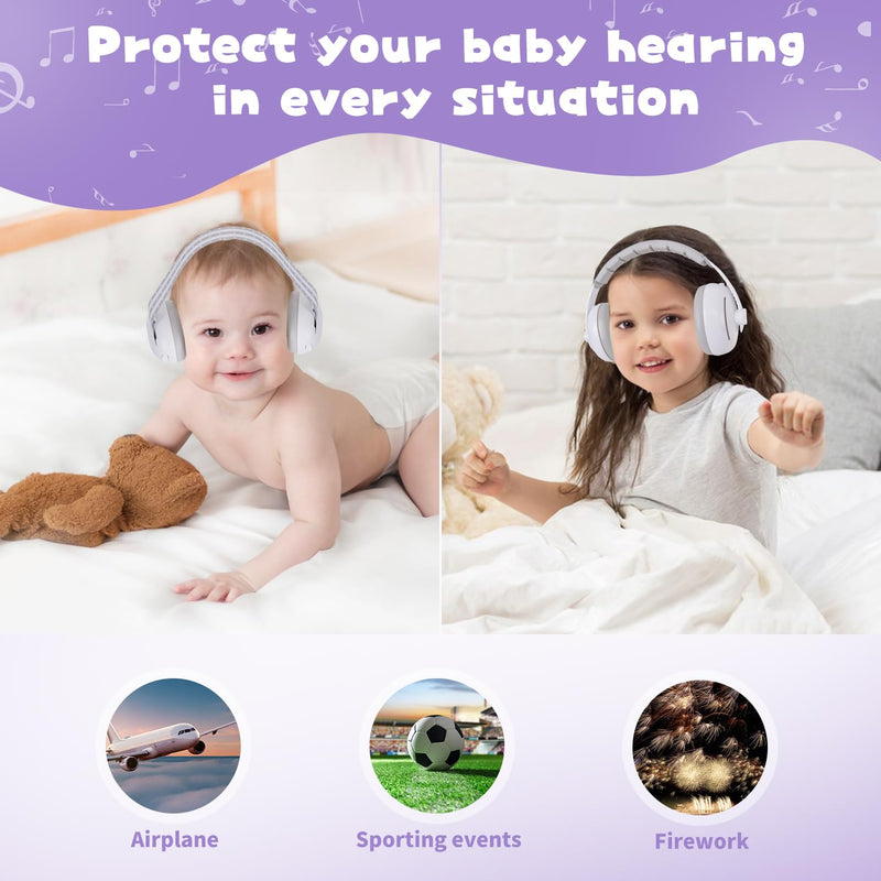 [Australia] - 2-in-1 Baby Ear Muffs and Headphones with Adjustable Stretchy Band for Noise Protection White 