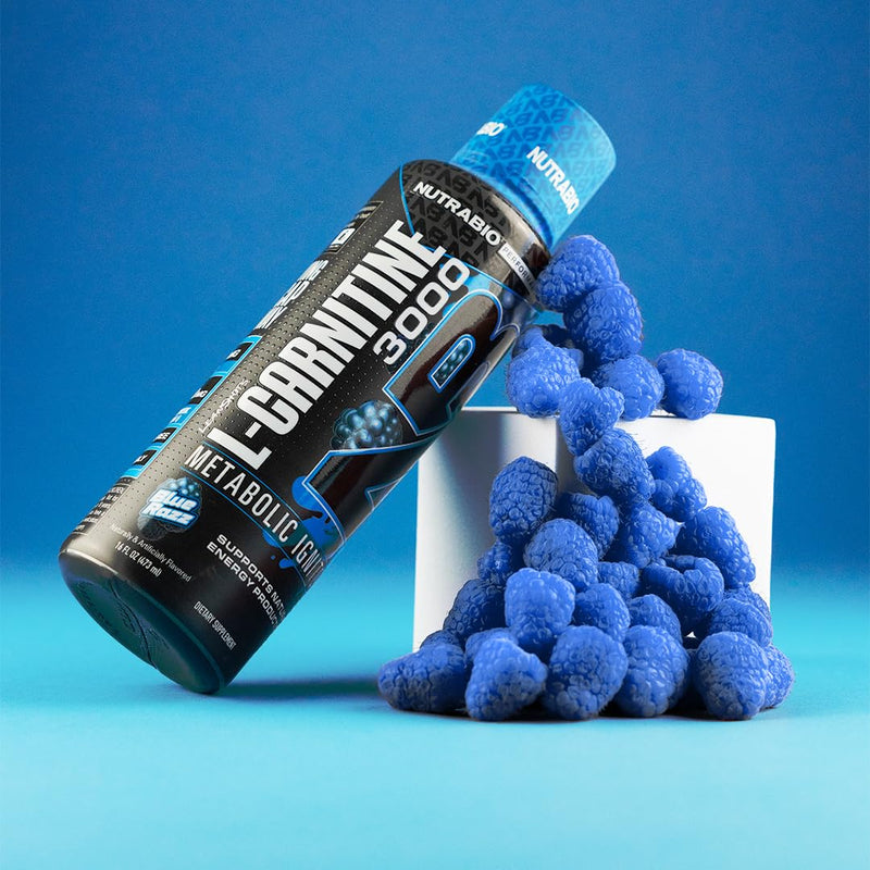[Australia] - NutraBio – L-Carnitine Liquid Shots – 3000mg, (Blue Razz) – 10mg of Vitamin B-5 – Zero Carbs & Sugars – Energy Production – Muscle Recovery Blue Razz 