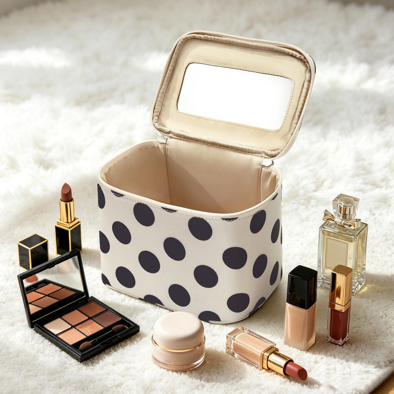 Small Mirror Cosmetic Pouch + Medium Handheld Travel Makeup Bag (Polka Dot)