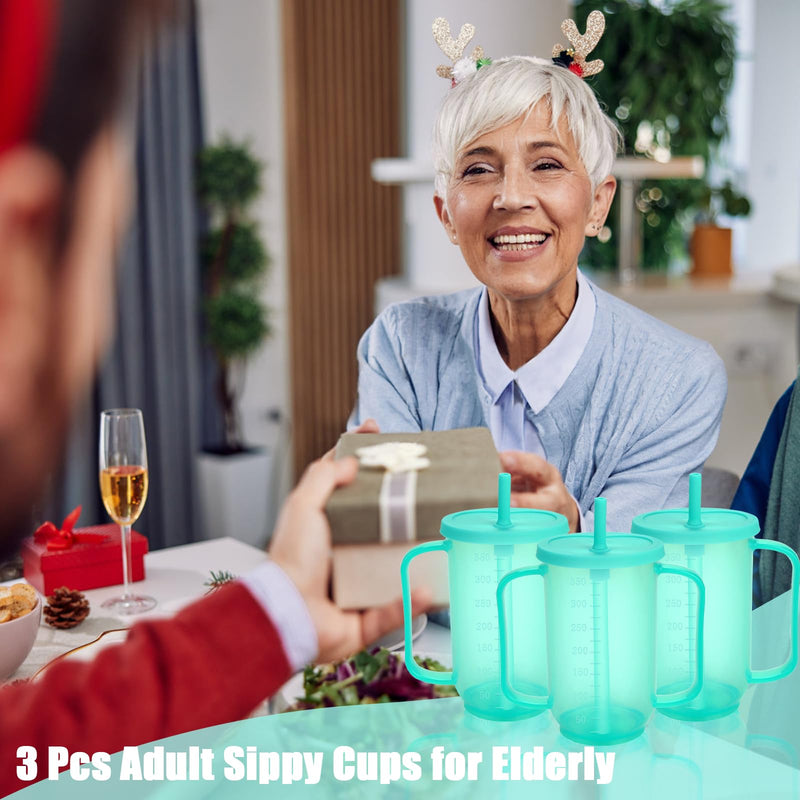 [Australia] - Ysglory 3 Pcs Spill Proof Cups for Adults 12 Oz Plastic Elderly Sippy Cup with 2 Handles Straw and Lid Dysphagia Drinking Cups for Home Hospital Disabled Patients 