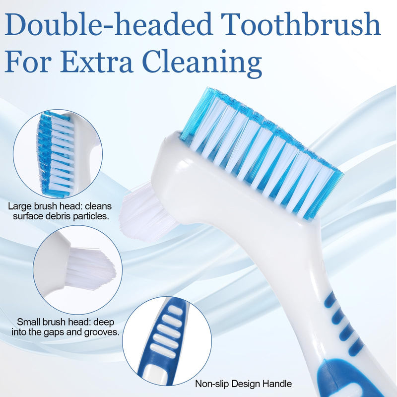 [Australia] - 2 Pcs Denture Brush, Denture Toothbrush with Case Double Sided Denture Cleaning Brush Retainer Brush, Multi-Layered Soft Bristles and Rubber Anti-Slip Handle for Denture Clean Teeth Maintenance 