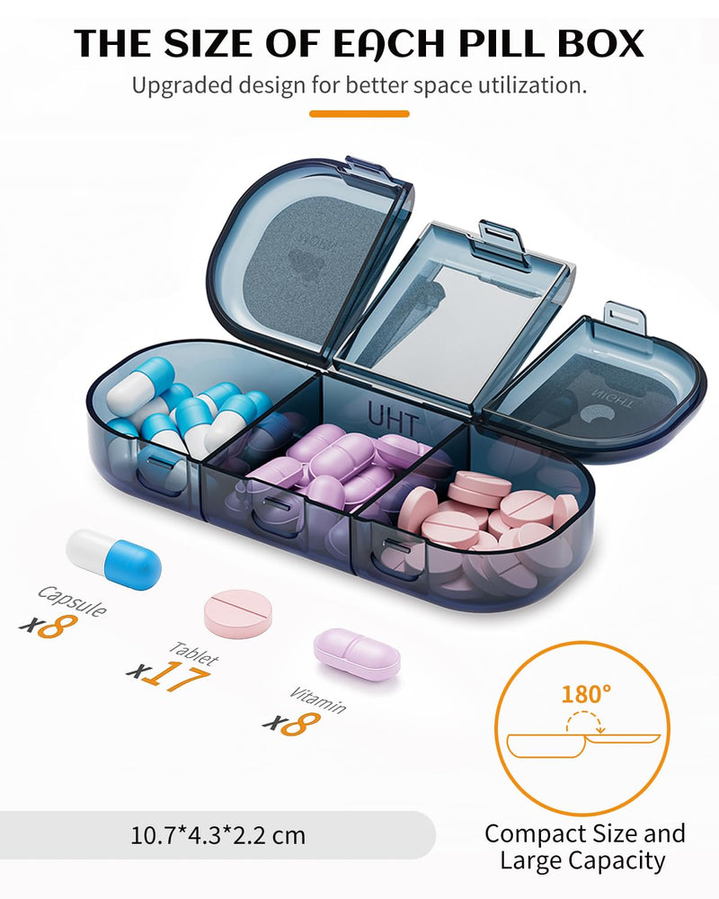 ONTERATE Weekly Pill Organizer 3 Times a Day, Large Pill Organizer 7 Days, Portable Pill Case 21 Days, Moisture Proof Large Pill Dispenser, Travel Pill Box for Vitamins Fish Oil Supplements (Blue) Blue