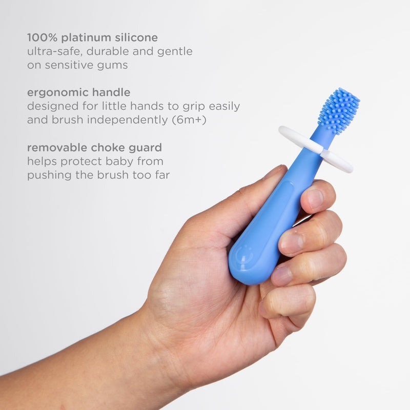 Ubbi Grow with Me Toothbrush Training Set for Babies and Toddlers, Includes One 360° Food-Grade Platinum Silicone and One Soft Bristled Toothbrush, Polaris Blue and Zest Green Grow With Me Toothbrush Set, Polaris & Zest