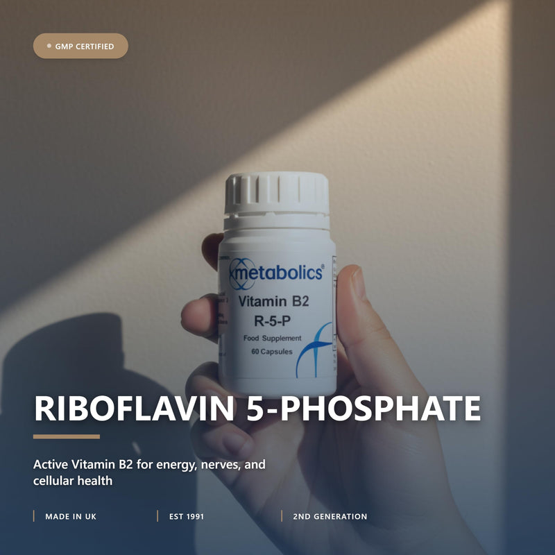 Metabolics Riboflavin 5-Phosphate 47.5mg | Active Vitamin B2 for Energy, Vision & Nervous System | UK Made, GMP Certified | Vegan | 60 Capsules
