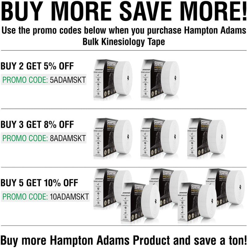 [Australia] - Hampton Adams | Official BJJ Partner | As Seen on Shark Tank | Kinesiology Tape Bulk Roll (135ft) | Muscle Joint Support for Knees Shoulders Back Plantar Fasciitis | Waterproof 1-Pack White 