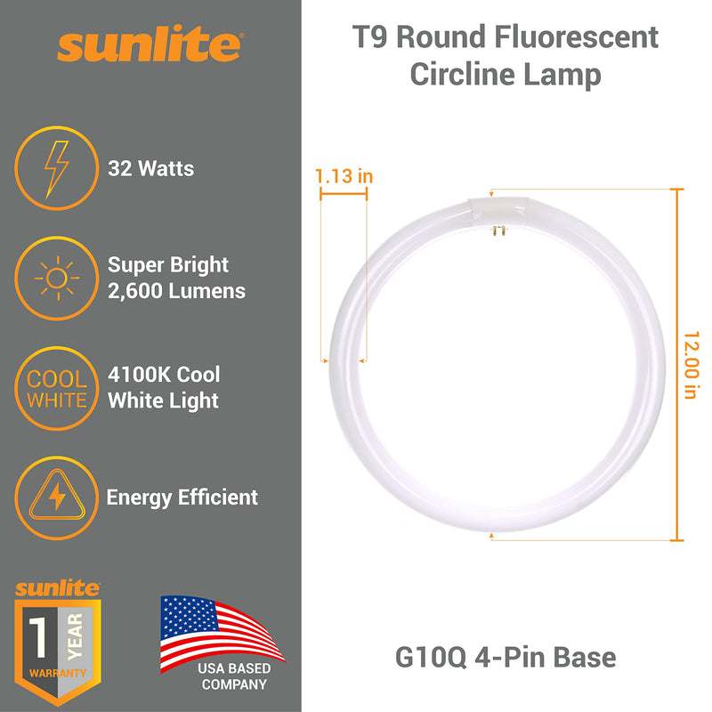 [Australia] - Sunlite 41315 FC12T9/CW T9 Round Fluorescent Circline Lamp, 32 Watts, 2100 Lumens, 4100K Cool White, RoHS Compliant, G10Q 4-Pin Base, 1 Pack 