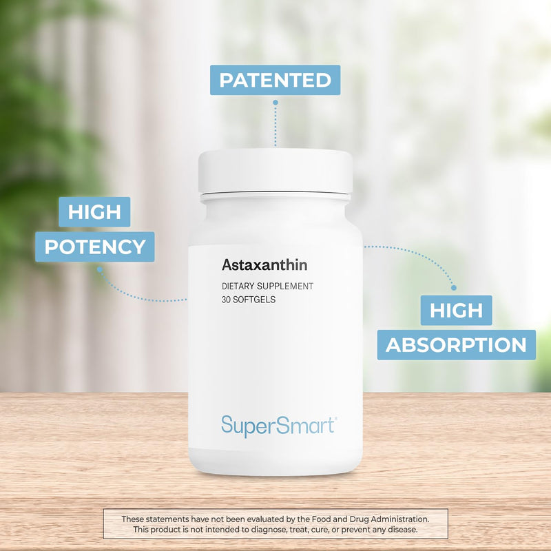Supersmart Astaxanthin 4mg per Day (Patented & High Potency) - with AstaPure, Vitamin E, Olive Oil - Antioxidant Carotenoid | Non-GMO & Gluten Free - 30 softgels
