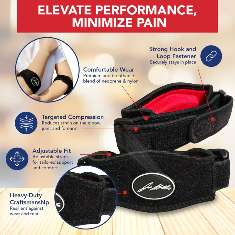 Doctor Developed Golfers Elbow Brace, Elbow Brace for Tendonitis and Tennis Elbow Relief, Tennis Elbow Support with Doctor Handbook (Pair, Black)