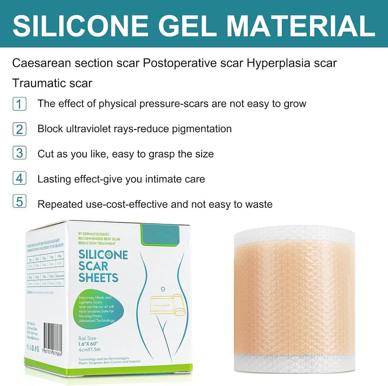 [Australia] - Medical Grade Silicone Scar Sheets, Silicone Scar Tape (1.6”x 120”), Professional Scar Removal Treatment, Reusable Silicone Scar Strip for Keloid, C-Section, Surgery, Burns, Acne Etc 