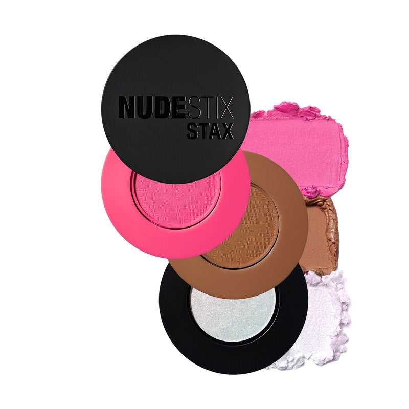 [Australia] - Nudestix Sunpink Glow STAX Set – 3-Piece Cream Blush & Highlighter Sticks for Cheeks, Lips & Eyes | Includes Sunstone, Magenta Matte & Magic Aura | Multi-Use, Stackable, Vegan Makeup Set 
