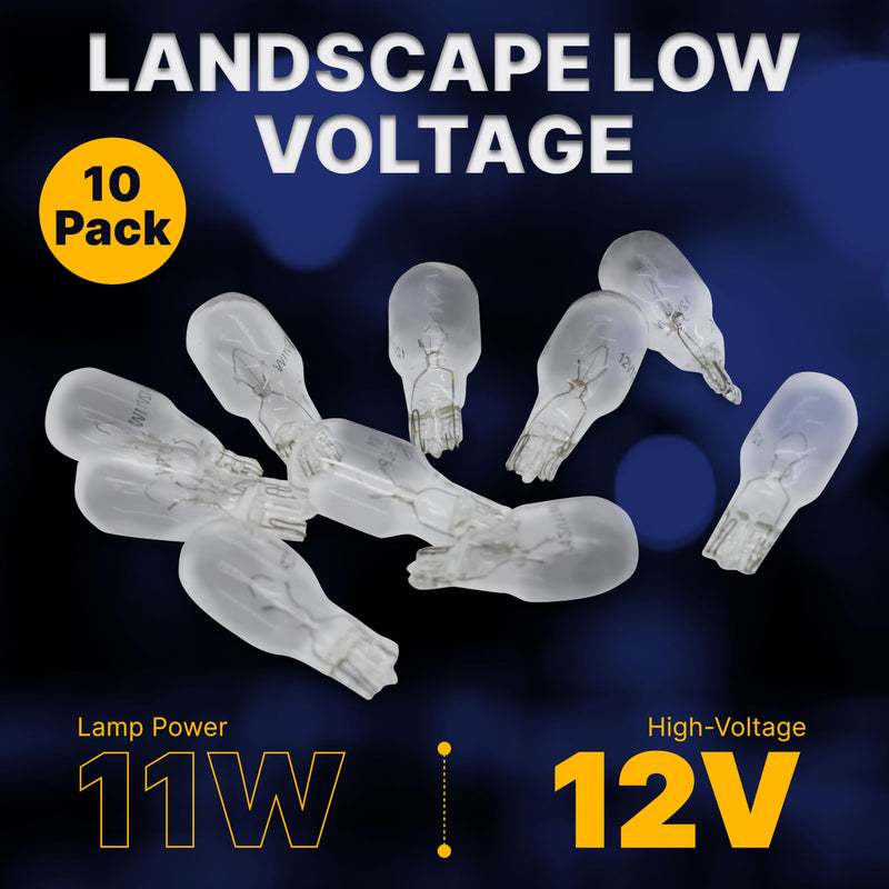 [Australia] - Landscape Low Voltage - 12 Volt 11W - T5 Wedge Bulbs - Compatible with Malibu Lights - Garden - Deck Light Bulbs - Yard Bulbs - 10 Pack (Clear) Clear 