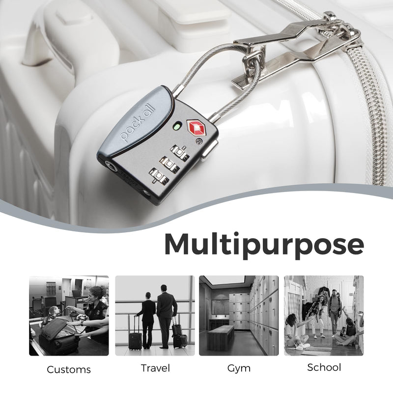 pack all Travel Accessories Bundle | TSA Cable Luggage Lock (1 Pack Grey + 4 Pack Black)