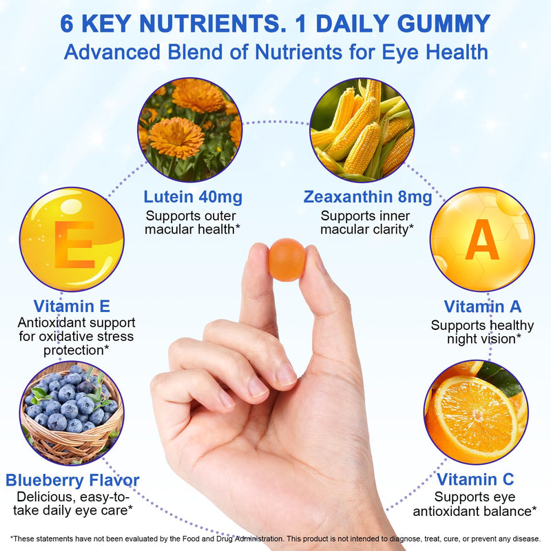 Lutein Gummies 60 Count, Eye Health Supplement, Eye Support Gummies with Zeaxanthin, Vitamins A, C & E, Provide Antioxidant Support & Maintain Visual Comfort, Daily Vision Support Supplement