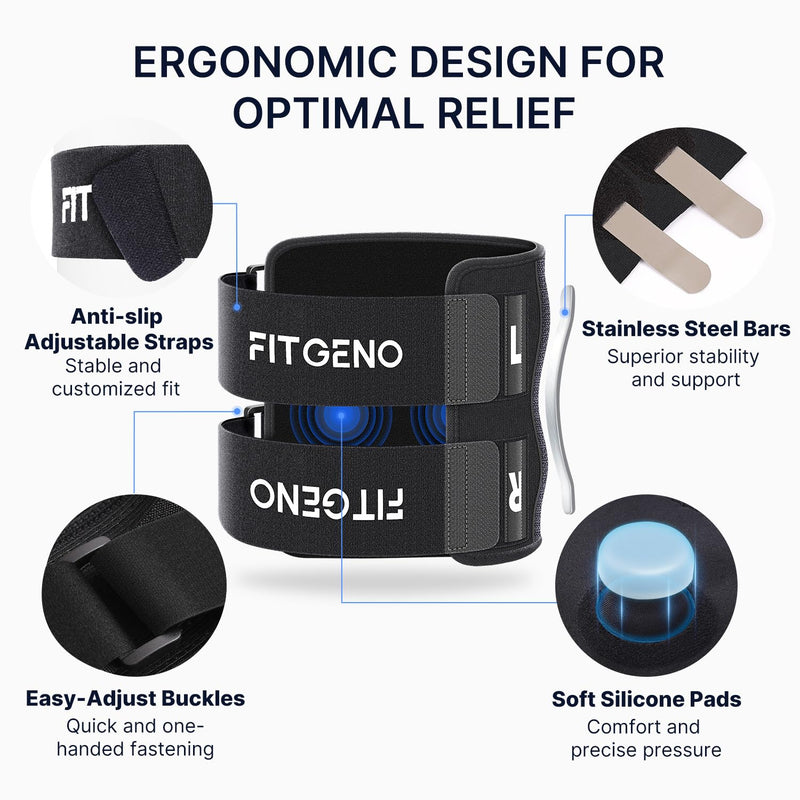 Fit Geno Sciatica Pain Relief Devices: Upgraded ReActive Plus Sciatica Pain Relief Brace – Sciatic Nerve Brace with Dual Pressure Pads Targeted Compression for Maximum Relief - Unisex Black