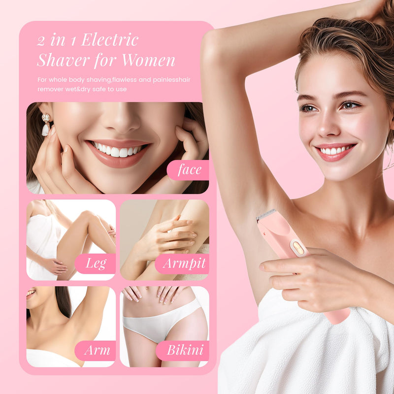 [Australia] - 2 in 1 Bikini Trimmer for Women + Makeup Bag,Dual Head Shaver for Women for Private Area Sensitive Skin,Bikini Shaver,Electric Razor for Private Area,Women's Electric Razor for Pubic Hair 