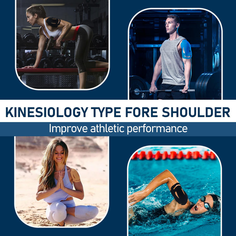 18 Pcs Kinesiology Tape for Shoulder Pain Relief Precut Sport Tape for Shoulder-Support & Stability, Hypoallergenic Latex-Free Athletic Tape for Shoulder, WatreProof & Breathable Muscle Tape(Black) Black-18pcs