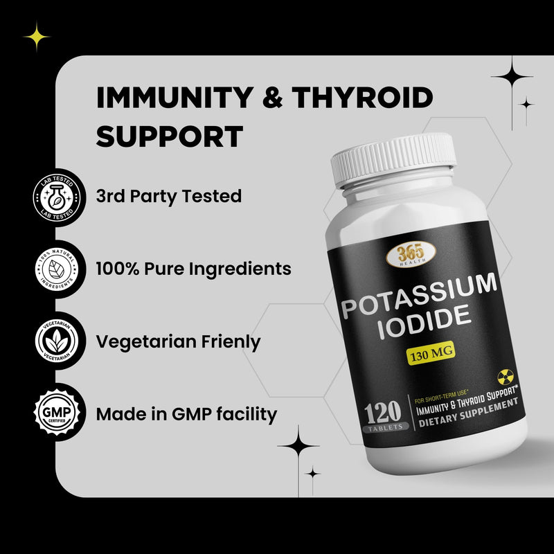 [Australia] - Potassium Iodide Tablets 130 mg - KI Tablets- Potassium Iodine Tablets 130 mg - USA MADE Potassium Iodine Pills YODO Naciente, Yoduro de potasio - 120 Tablets 